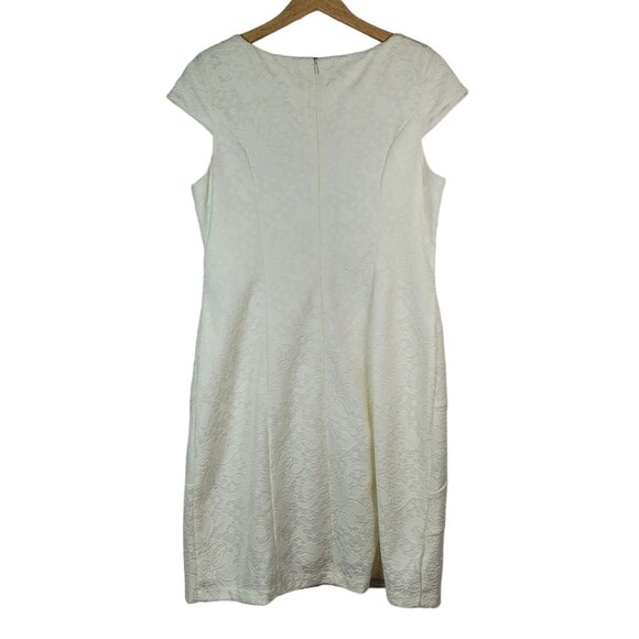 Dress Barn Lace Dress Cream Size 14 Floral Zip Bridal Cap Sleeve Cocktail Sheath - Picture 5 of 8